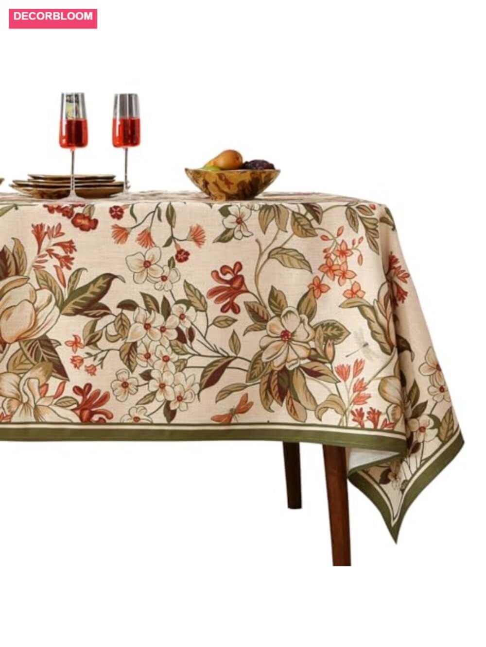 Vintage Linen Rectangular Tablecloth 71"x55" - Floral